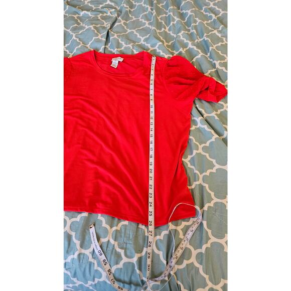 Carmen Marc Valvo Red Short Sleeve Women’s 2X Textured Sleeves Stretchy Blouse - Picture 7 of 9